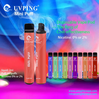2ml 2% Nicotine Low Nicotine Vape Pen 600 Puffs Non Chargeable